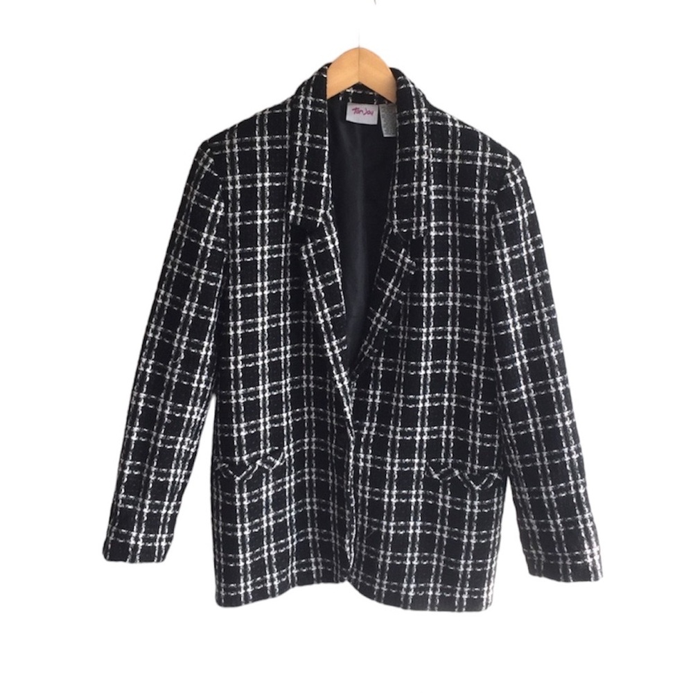Vintage Wool Blend Check Oversized Jacket